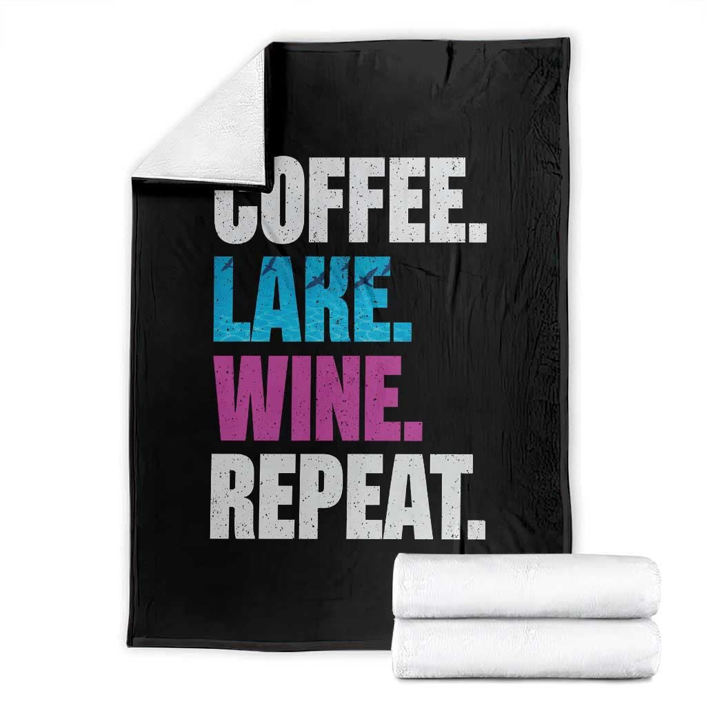Funny Lake Life Throw Blanket Coffee Lake Wine Repeat - Wonder Print Shop