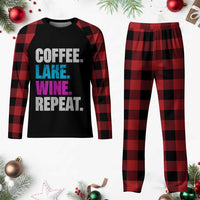 Funny Lake Life Plaid Pajama Set Coffee Lake Wine Repeat - Wonder Print Shop