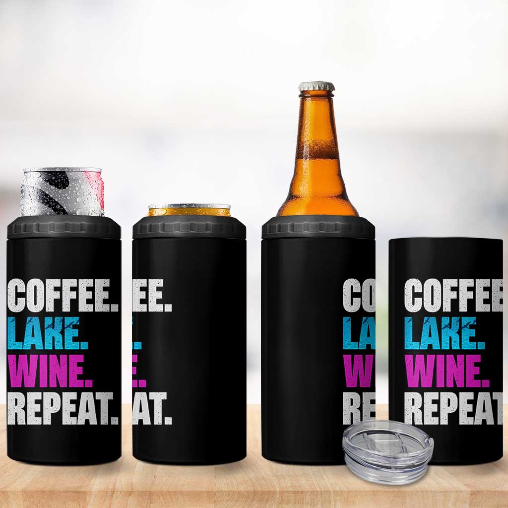 Funny Lake Life 4 in 1 Can Cooler Tumbler Coffee Lake Wine Repeat - Wonder Print Shop