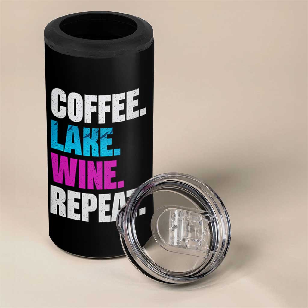 Funny Lake Life 4 in 1 Can Cooler Tumbler Coffee Lake Wine Repeat - Wonder Print Shop
