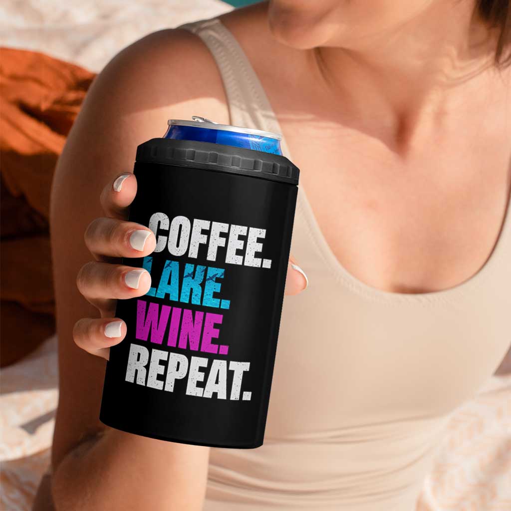 Funny Lake Life 4 in 1 Can Cooler Tumbler Coffee Lake Wine Repeat - Wonder Print Shop