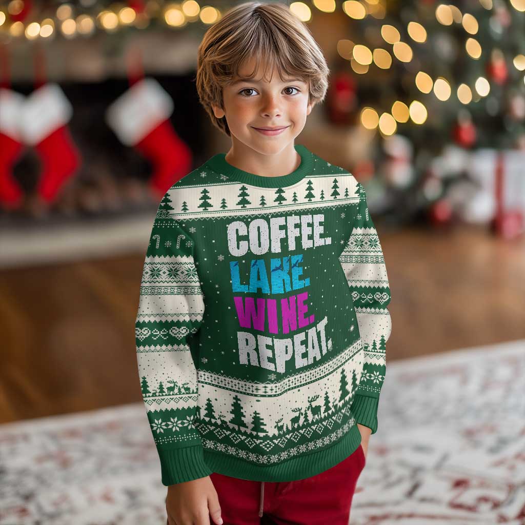 Funny Lake Life Ugly Christmas Sweater Coffee Lake Wine Repeat - Wonder Print Shop