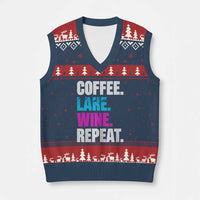 Funny Lake Life V-Neck Knit Sweater Vest Coffee Lake Wine Repeat - Wonder Print Shop