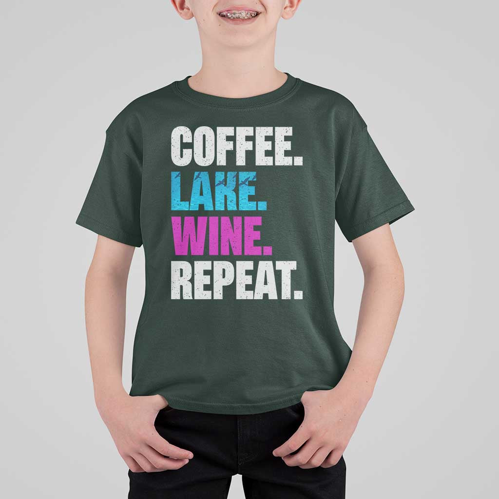 Funny Lake Life T Shirt For Kid Coffee Lake Wine Repeat - Wonder Print Shop