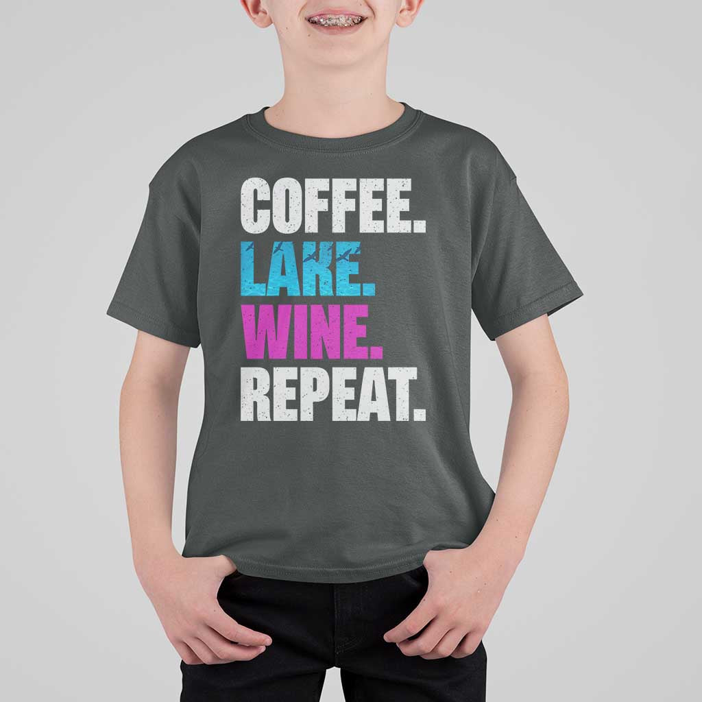 Funny Lake Life T Shirt For Kid Coffee Lake Wine Repeat - Wonder Print Shop
