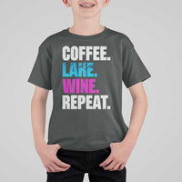 Funny Lake Life T Shirt For Kid Coffee Lake Wine Repeat - Wonder Print Shop