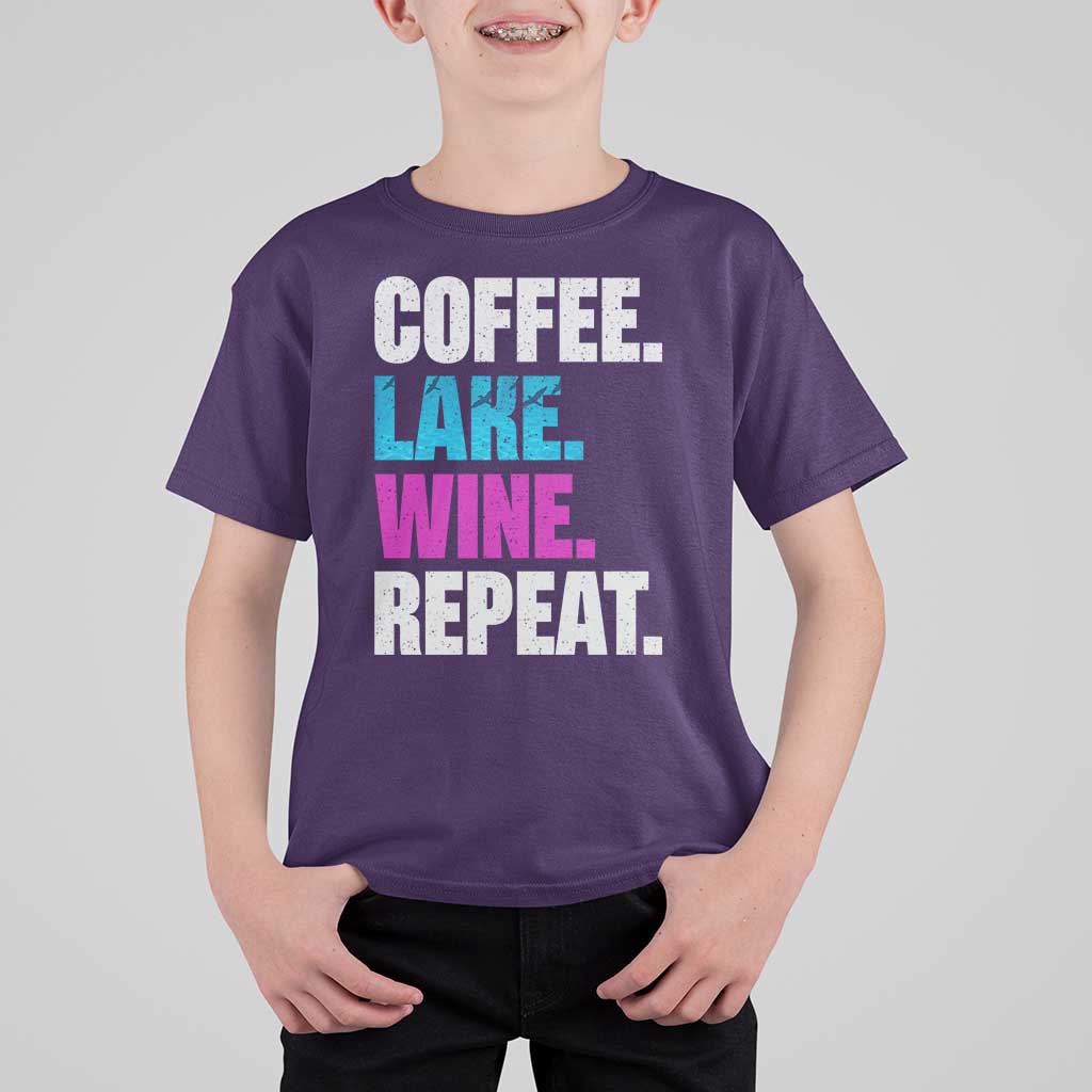 Funny Lake Life T Shirt For Kid Coffee Lake Wine Repeat - Wonder Print Shop