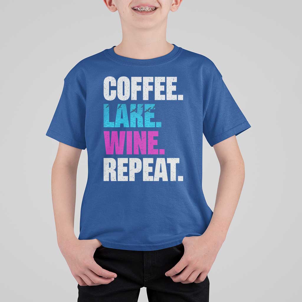 Funny Lake Life T Shirt For Kid Coffee Lake Wine Repeat - Wonder Print Shop
