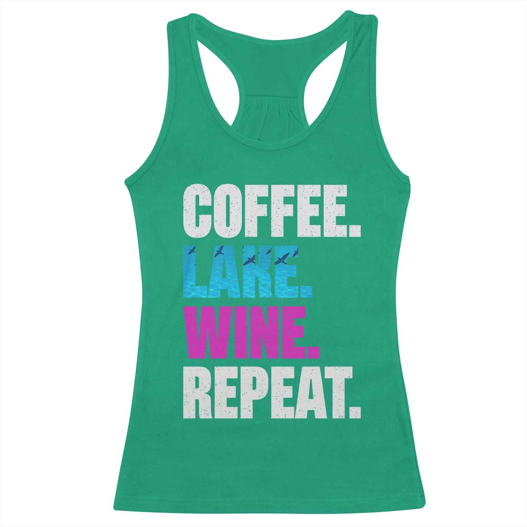 Funny Lake Life Racerback Tank Top Coffee Lake Wine Repeat - Wonder Print Shop