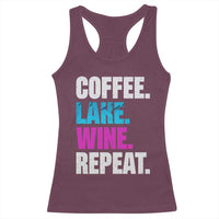 Funny Lake Life Racerback Tank Top Coffee Lake Wine Repeat - Wonder Print Shop