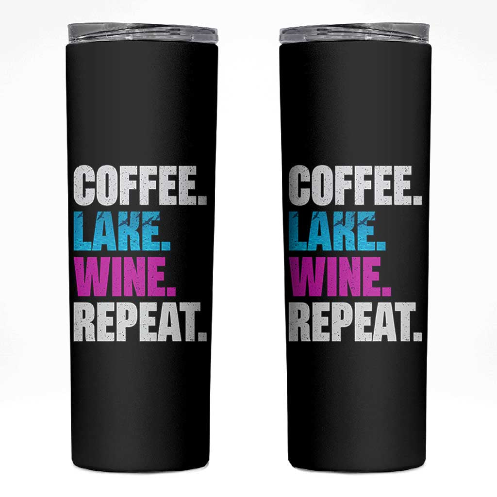 Funny Lake Life Skinny Tumbler Coffee Lake Wine Repeat - Wonder Print Shop
