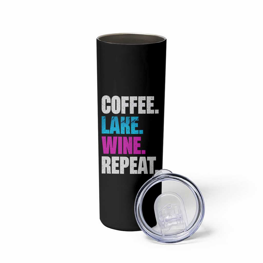 Funny Lake Life Skinny Tumbler Coffee Lake Wine Repeat - Wonder Print Shop