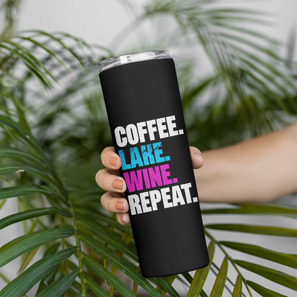 Funny Lake Life Skinny Tumbler Coffee Lake Wine Repeat - Wonder Print Shop