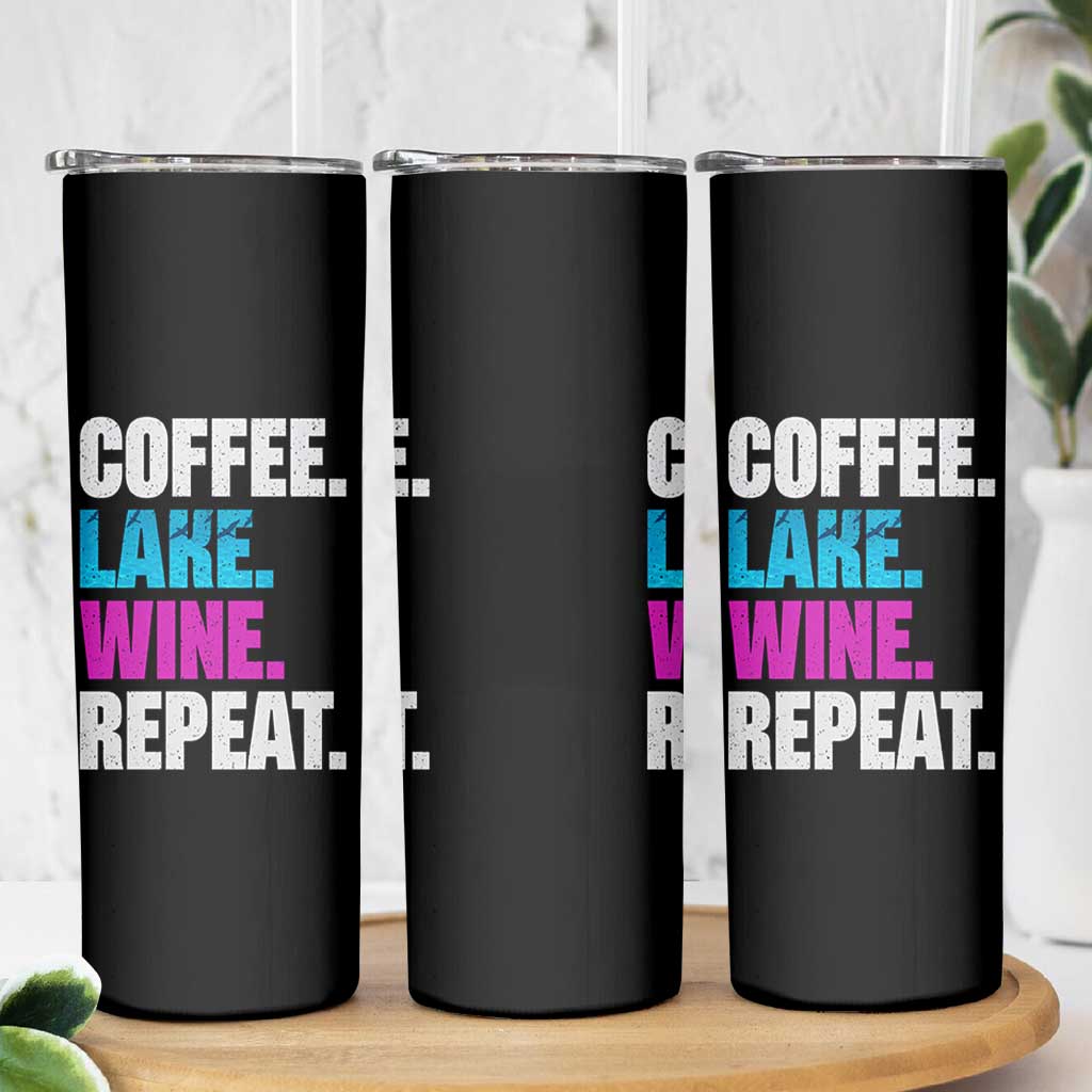 Funny Lake Life Skinny Tumbler Coffee Lake Wine Repeat - Wonder Print Shop