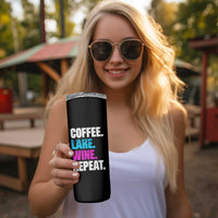 Funny Lake Life Skinny Tumbler Coffee Lake Wine Repeat - Wonder Print Shop