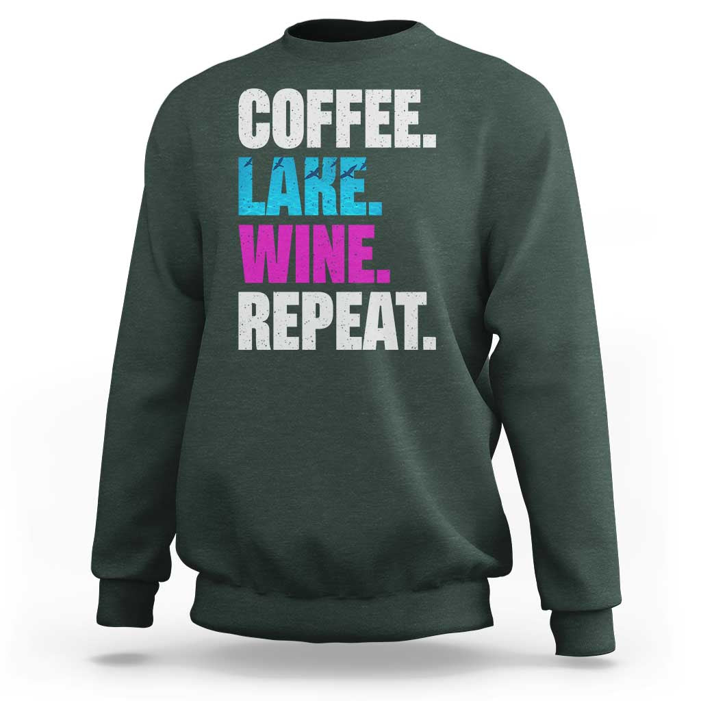 Funny Lake Life Sweatshirt Coffee Lake Wine Repeat - Wonder Print Shop