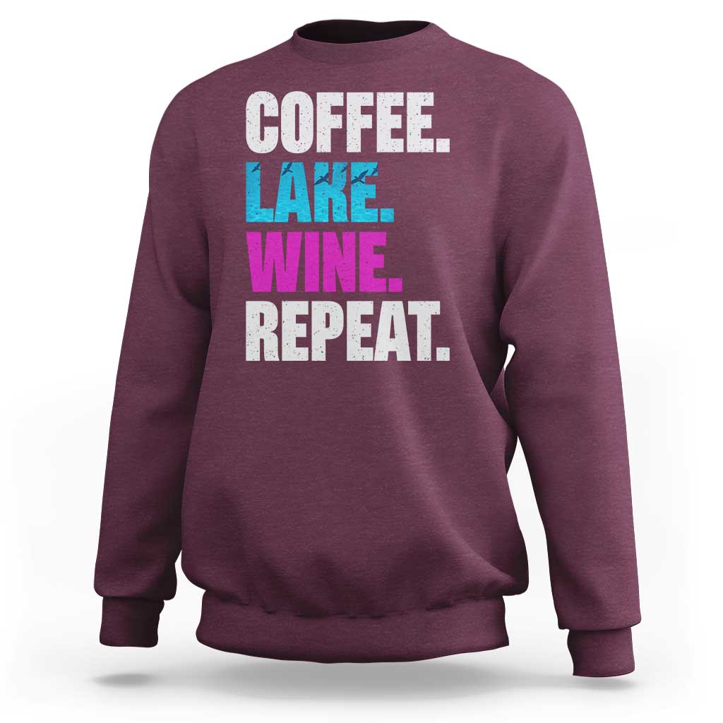 Funny Lake Life Sweatshirt Coffee Lake Wine Repeat - Wonder Print Shop