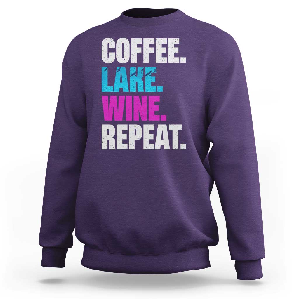 Funny Lake Life Sweatshirt Coffee Lake Wine Repeat - Wonder Print Shop