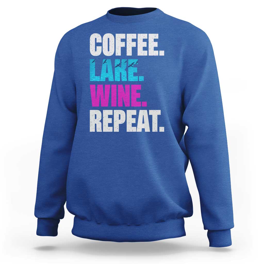 Funny Lake Life Sweatshirt Coffee Lake Wine Repeat - Wonder Print Shop