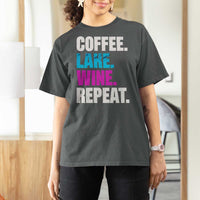 Funny Lake Life T Shirt For Women Coffee Lake Wine Repeat - Wonder Print Shop