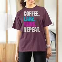 Funny Lake Life T Shirt For Women Coffee Lake Wine Repeat - Wonder Print Shop