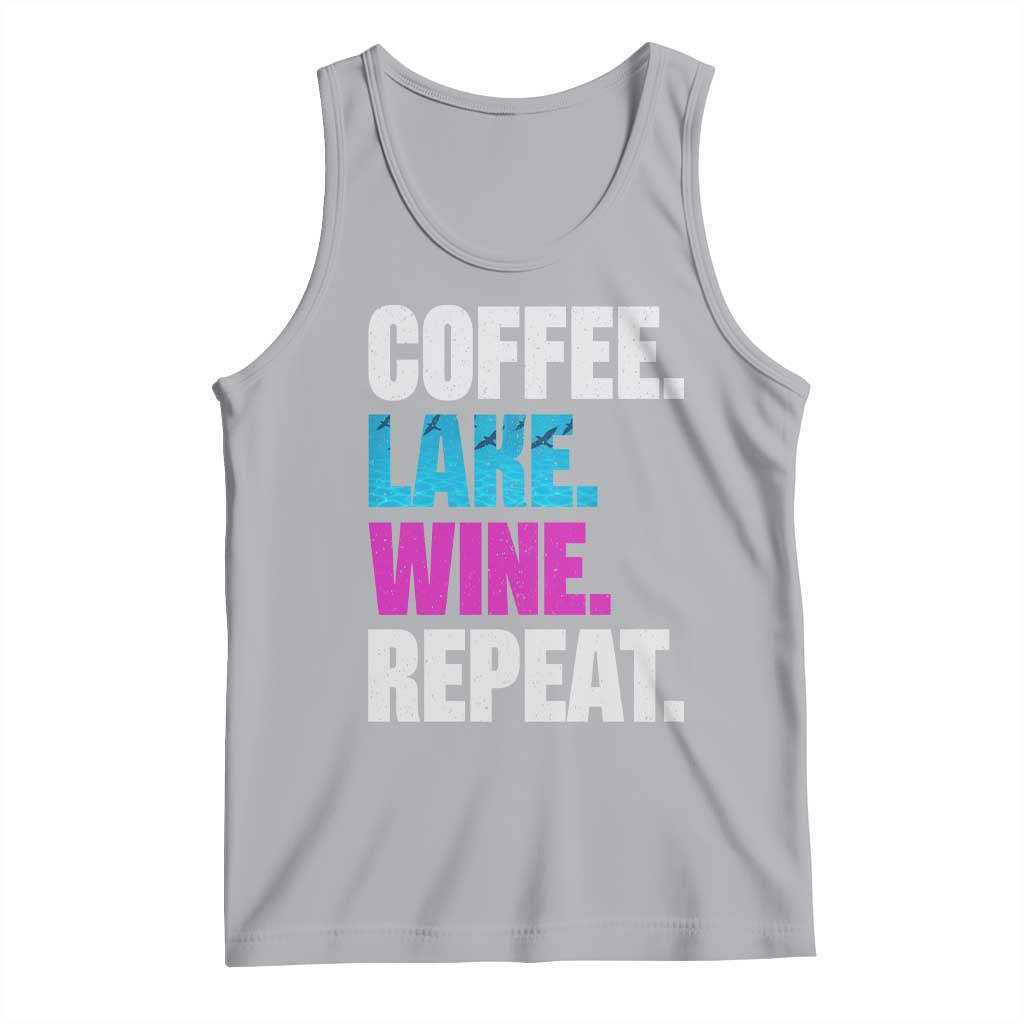 Funny Lake Life Tank Top Coffee Lake Wine Repeat - Wonder Print Shop