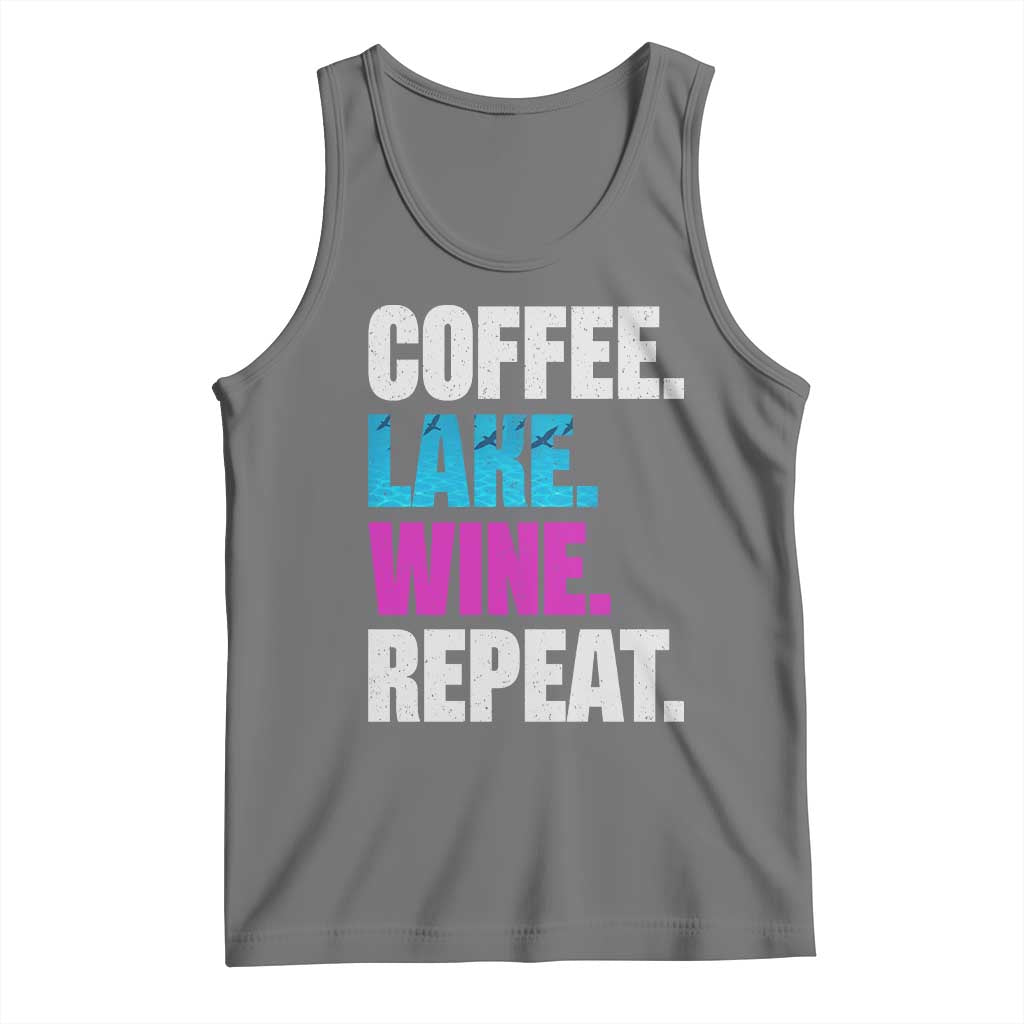 Funny Lake Life Tank Top Coffee Lake Wine Repeat - Wonder Print Shop