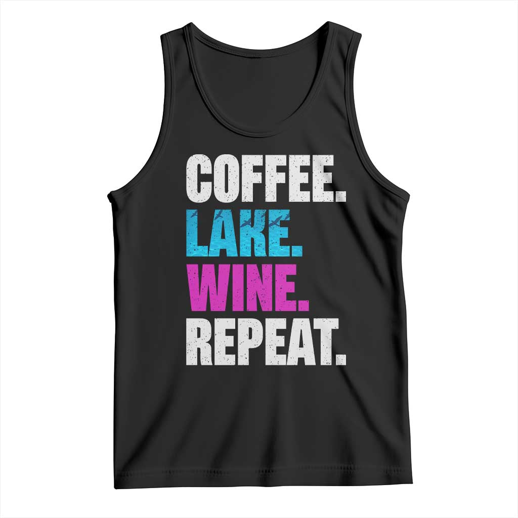 Funny Lake Life Tank Top Coffee Lake Wine Repeat - Wonder Print Shop