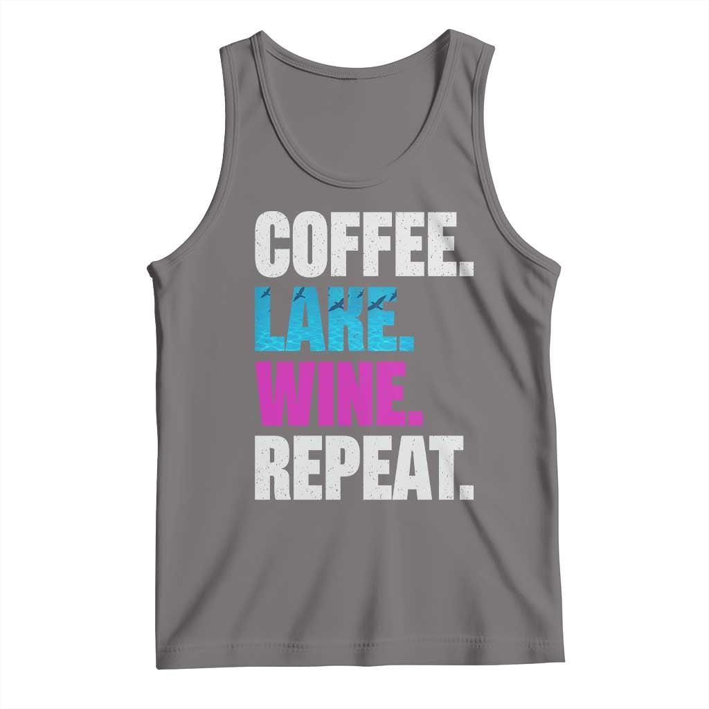 Funny Lake Life Tank Top Coffee Lake Wine Repeat - Wonder Print Shop