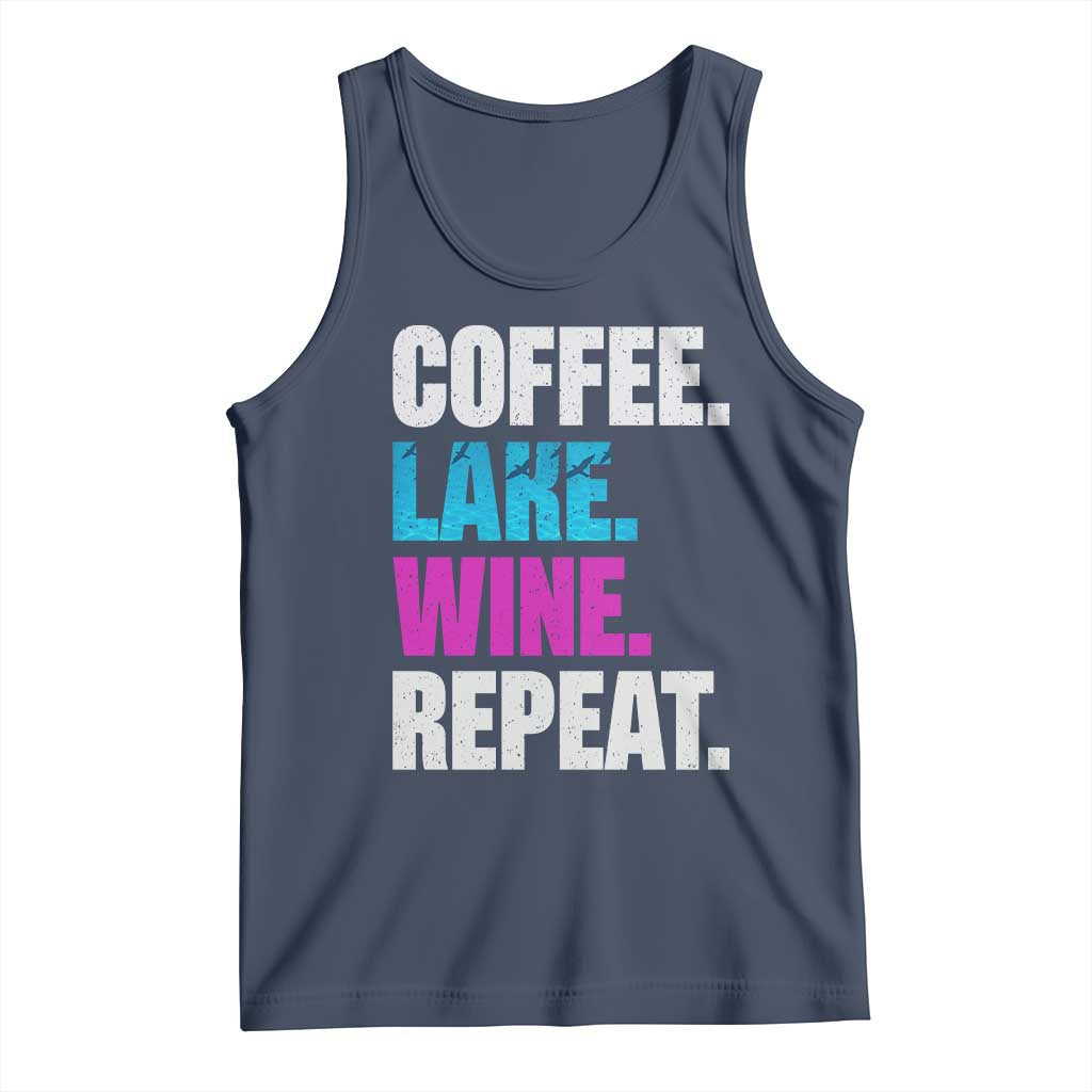 Funny Lake Life Tank Top Coffee Lake Wine Repeat - Wonder Print Shop