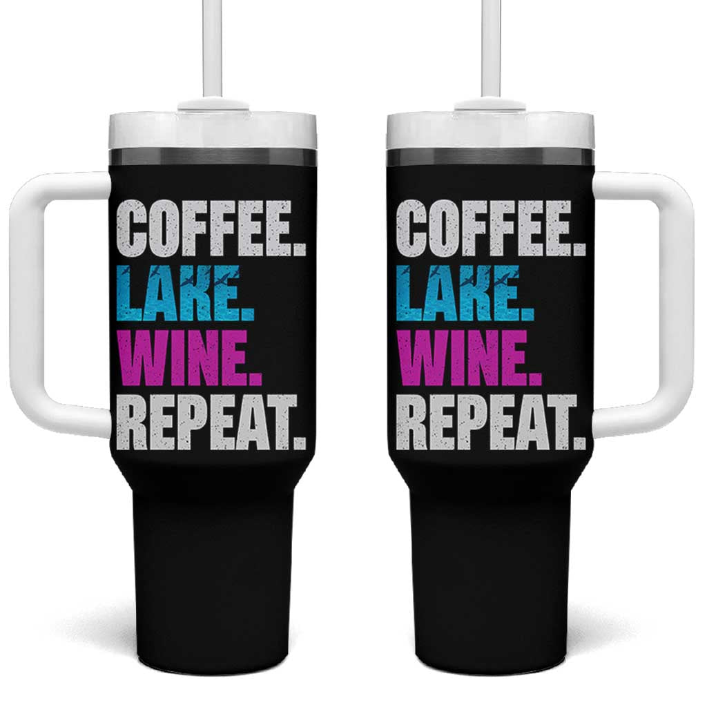 Funny Lake Life Tumbler With Handle Coffee Lake Wine Repeat - Wonder Print Shop