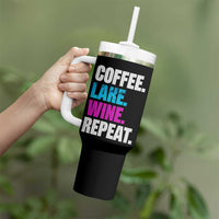 Funny Lake Life Tumbler With Handle Coffee Lake Wine Repeat - Wonder Print Shop