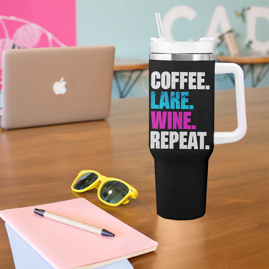 Funny Lake Life Tumbler With Handle Coffee Lake Wine Repeat - Wonder Print Shop
