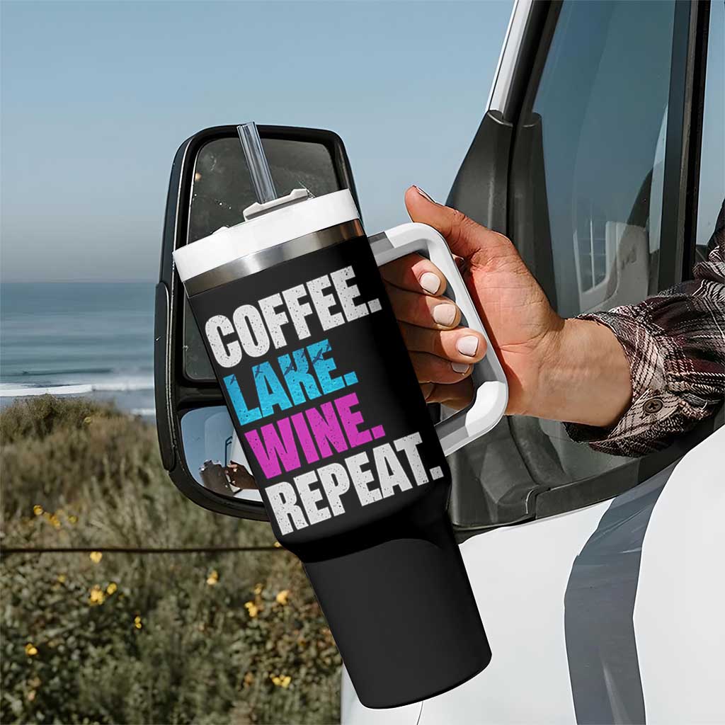 Funny Lake Life Tumbler With Handle Coffee Lake Wine Repeat - Wonder Print Shop