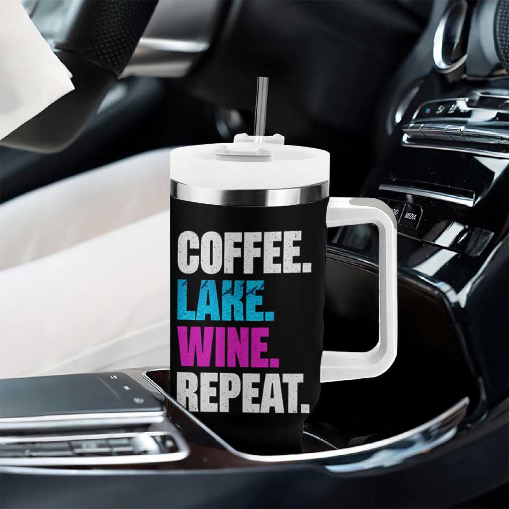 Funny Lake Life Tumbler With Handle Coffee Lake Wine Repeat - Wonder Print Shop