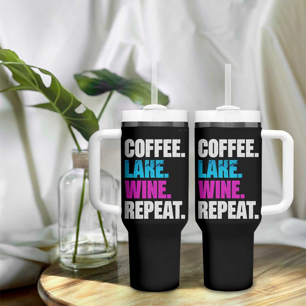 Funny Lake Life Tumbler With Handle Coffee Lake Wine Repeat - Wonder Print Shop