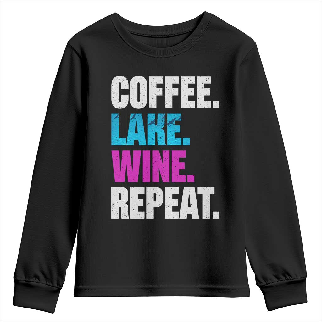 Funny Lake Life Youth Sweatshirt Coffee Lake Wine Repeat - Wonder Print Shop