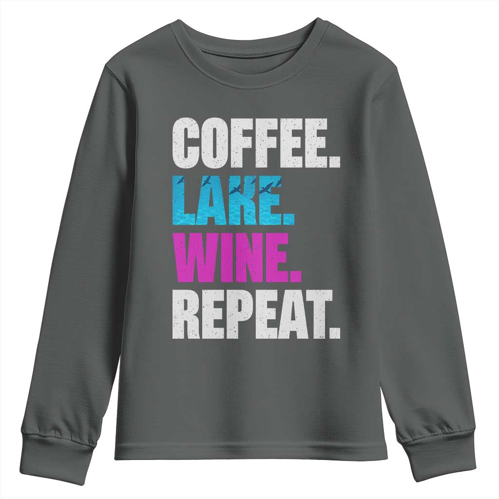 Funny Lake Life Youth Sweatshirt Coffee Lake Wine Repeat - Wonder Print Shop