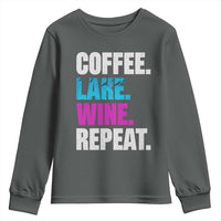 Funny Lake Life Youth Sweatshirt Coffee Lake Wine Repeat - Wonder Print Shop