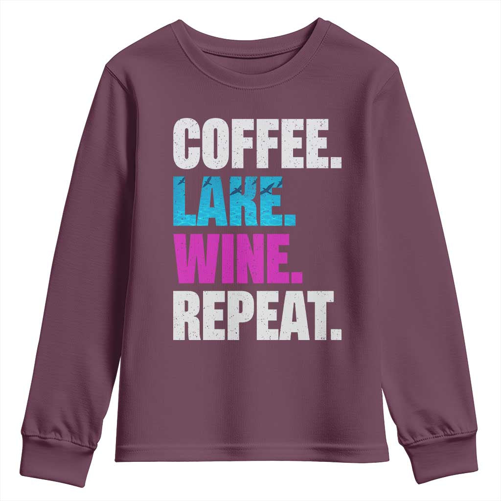 Funny Lake Life Youth Sweatshirt Coffee Lake Wine Repeat - Wonder Print Shop