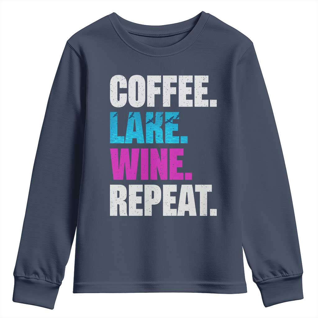 Funny Lake Life Youth Sweatshirt Coffee Lake Wine Repeat - Wonder Print Shop
