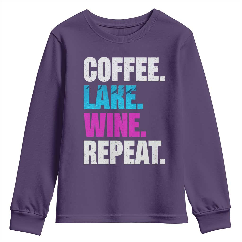 Funny Lake Life Youth Sweatshirt Coffee Lake Wine Repeat - Wonder Print Shop