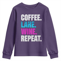 Funny Lake Life Youth Sweatshirt Coffee Lake Wine Repeat - Wonder Print Shop