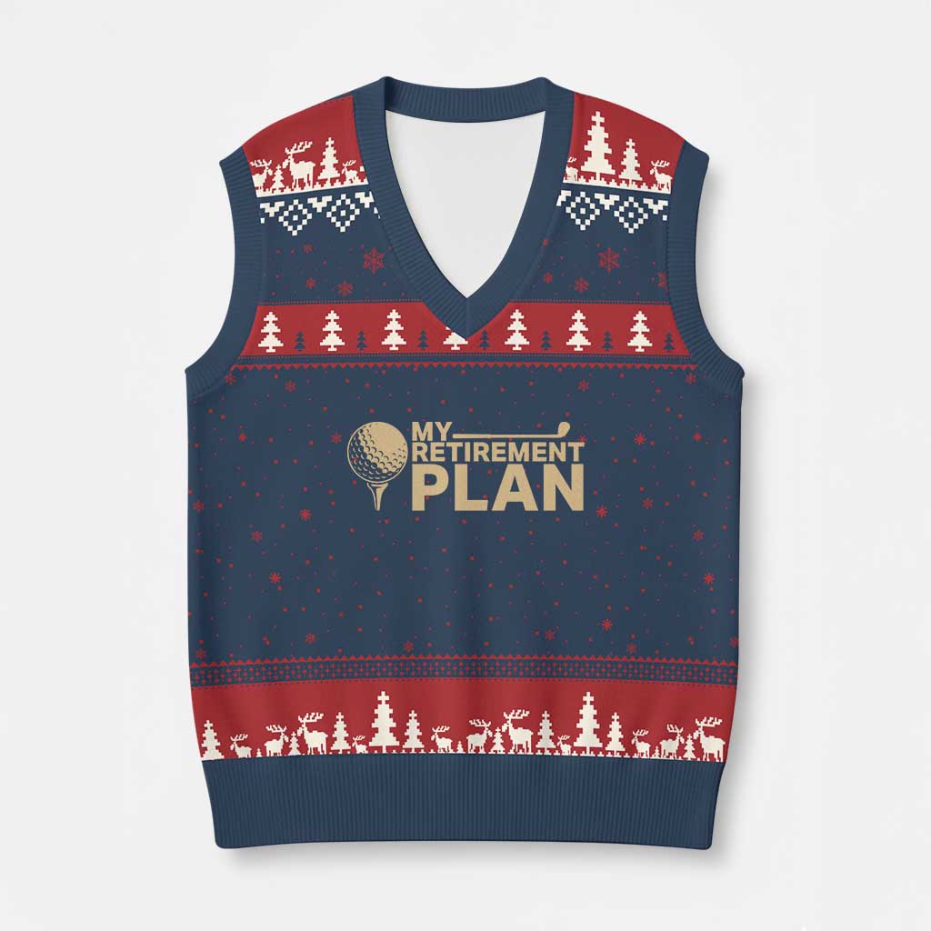 Golfing Retired V-Neck Knit Sweater Vest My (Golf) Retirement Plan Funny Saying Golfing - Wonder Print Shop