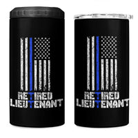 Retired Police Lieutenant 4 in 1 Can Cooler Tumbler Retirement Blue Line American Flags