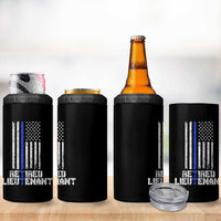 Retired Police Lieutenant 4 in 1 Can Cooler Tumbler Retirement Blue Line American Flags