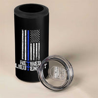 Retired Police Lieutenant 4 in 1 Can Cooler Tumbler Retirement Blue Line American Flags