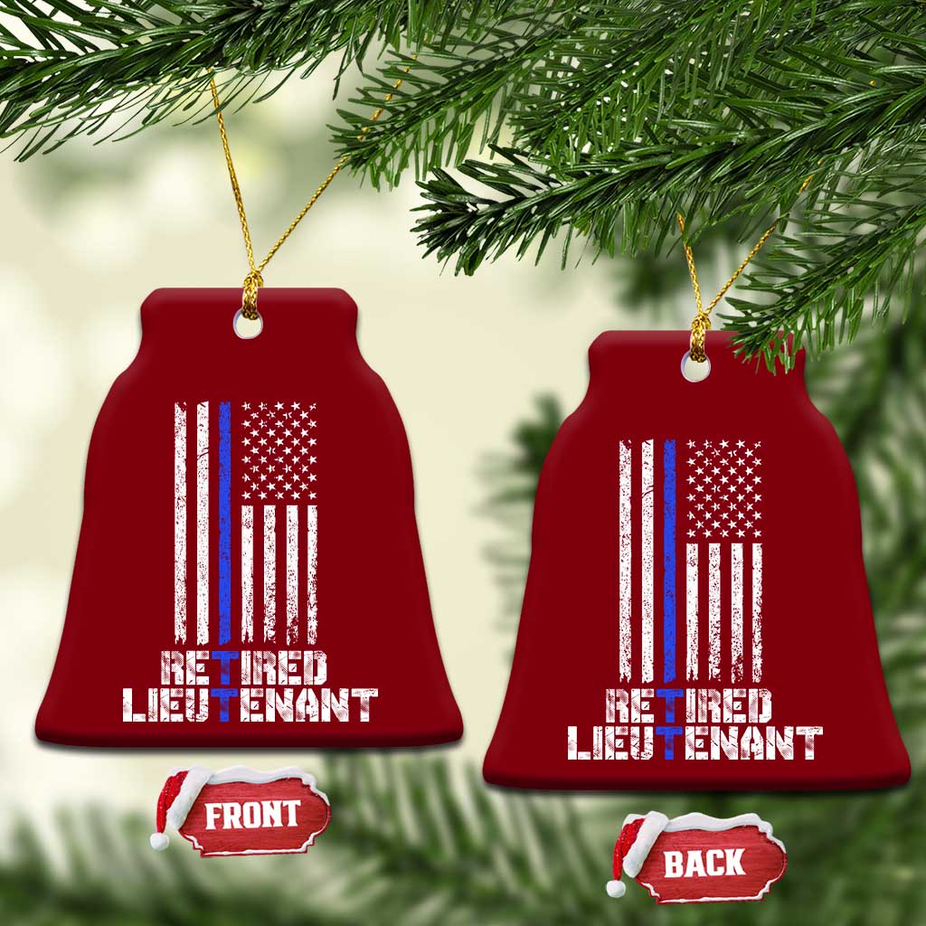 Retired Police Lieutenant Ceramic Ornament Retirement Thin Blue Line American Flags - Wonder Print Shop