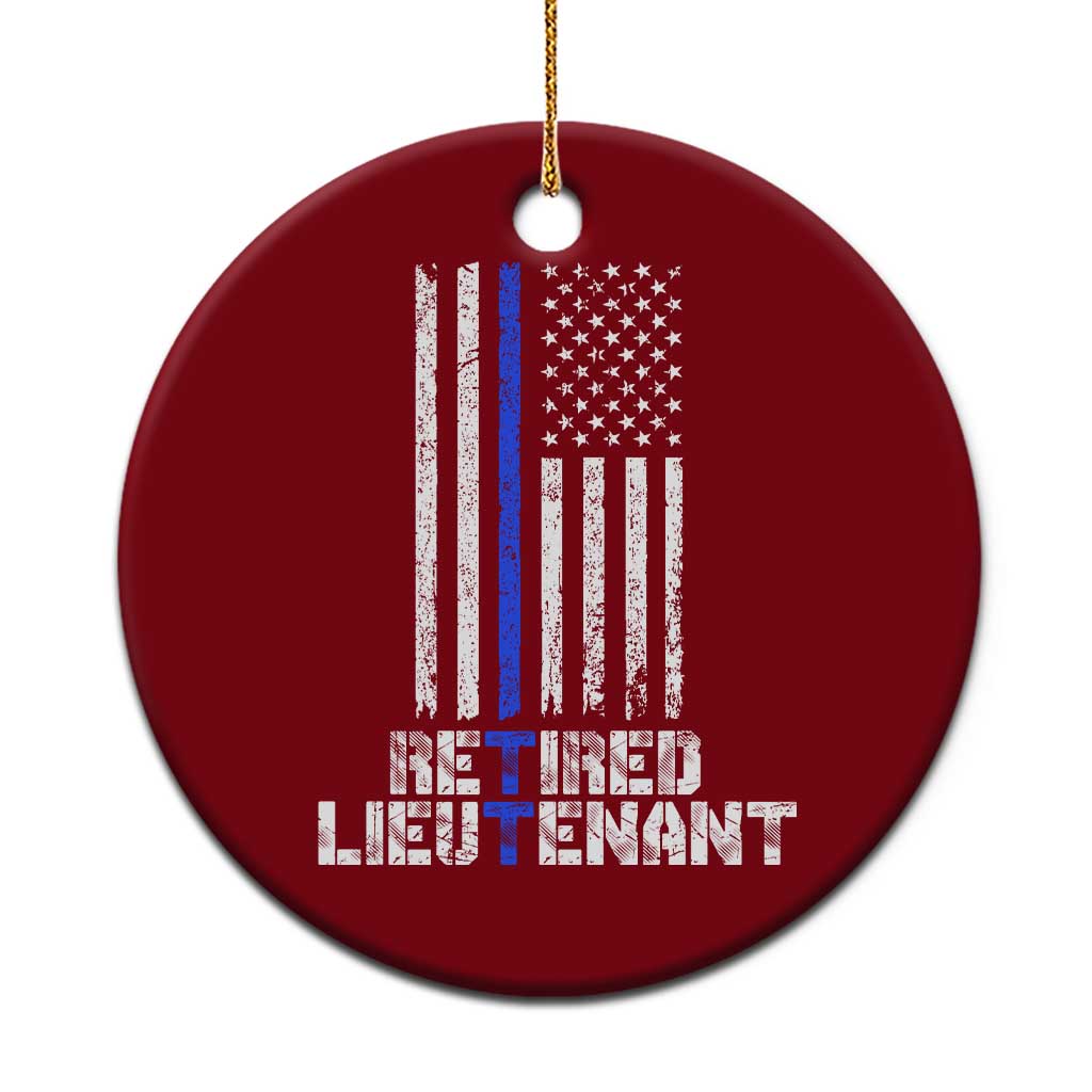 Retired Police Lieutenant Ceramic Ornament Retirement Thin Blue Line American Flags - Wonder Print Shop