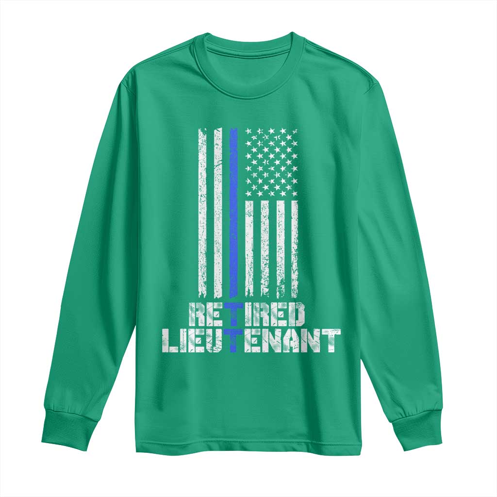 Retired Police Lieutenant Long Sleeve Shirt Retirement Thin Blue Line American Flags